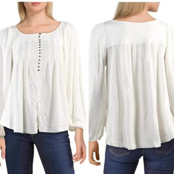 NWT Free People Devin Textured Top Blouse Ivory Size XS-S - Picture 2 of 13